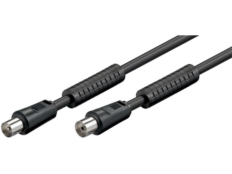 Antennekabel - COAX han/hun, RG59 støjfiltre, Sort (1,5m)