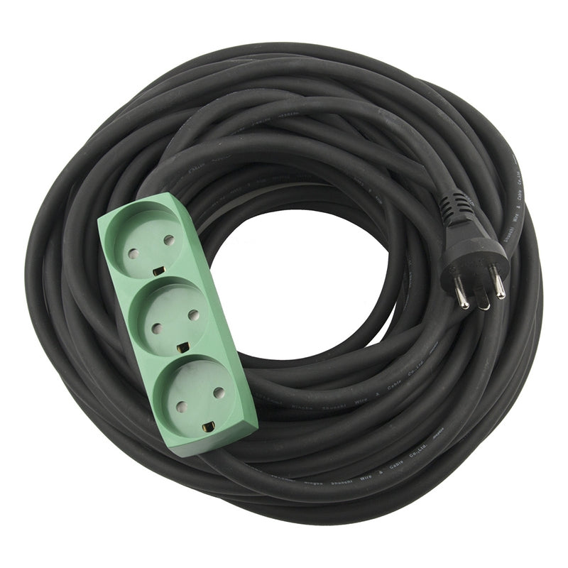 Kabelsæt 3 udtag med jord 25 m grøn