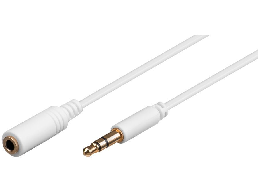Audioforlængerkabel - 3,5mm st.JACK han/hun, Hvid (3m)