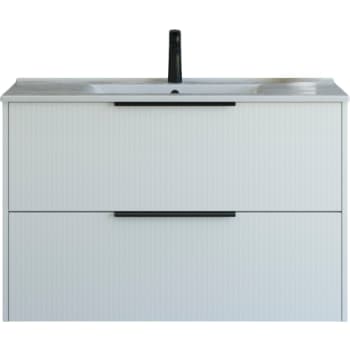 101 cm  Mido+ Classic møbelsæt med Amber vask, stribet, hvid mat