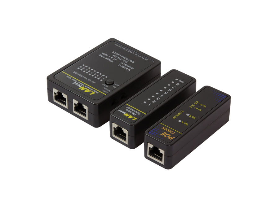 LAN netværkstester (RJ45, 12, 11, 10 og BNC) m. PoE Finder
