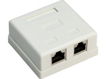 2 port RJ45 vægmonteringsboks - CAT6, skærmet, Hvid