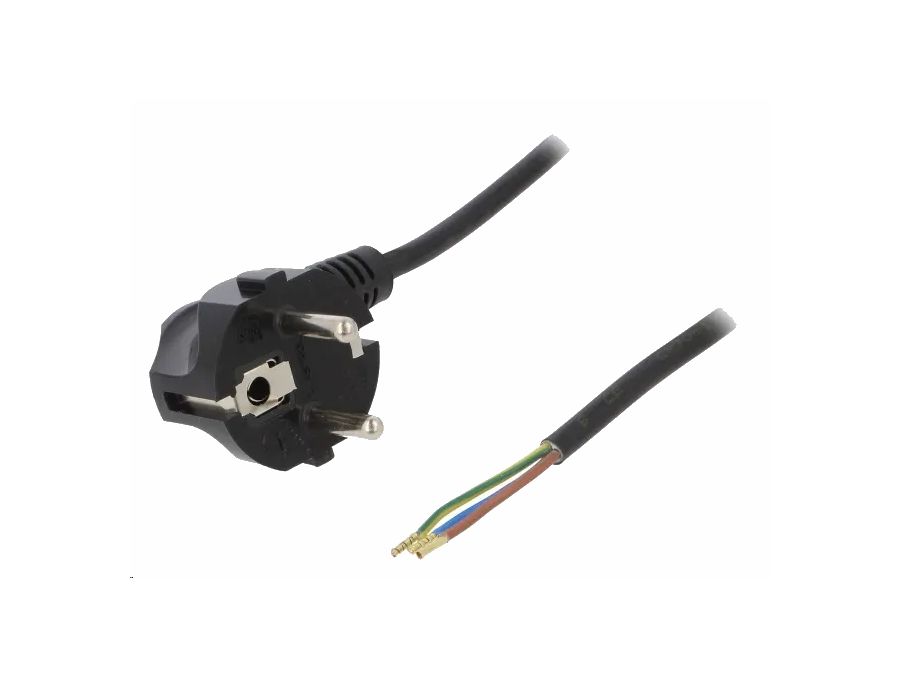 Strømkabel - 90° CEE7/7 til løs ende, 3x0,75mm², Sort (3m)