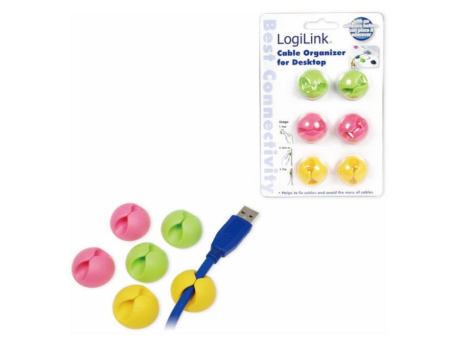 Selvklæbende gummi-kabeholdere - Flerfarvet (6 stk.)
