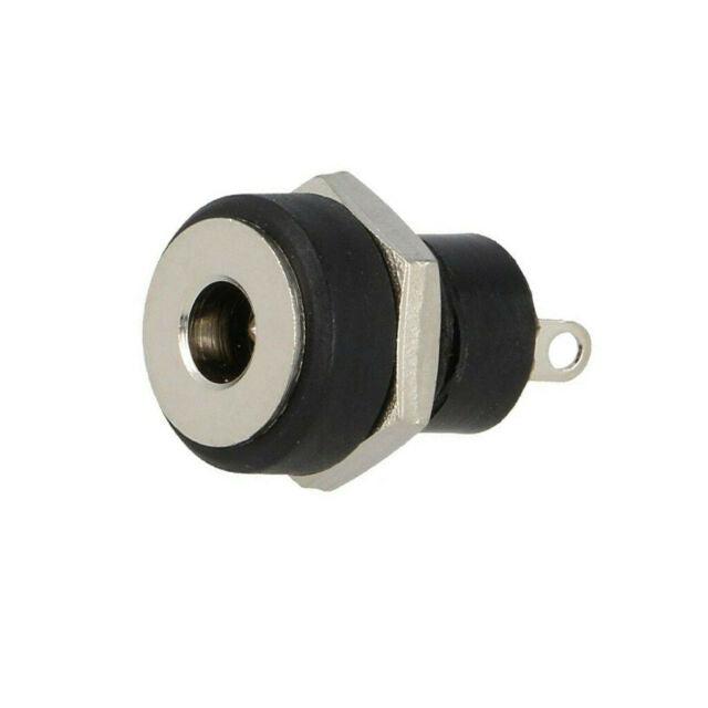 DC fatning - 3,4 x 1,4mm, Rund til kabinet, Sort