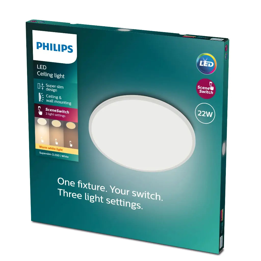 Philips Super Slim loftslampe 22W LED 2700K Hvid Dæmpbar