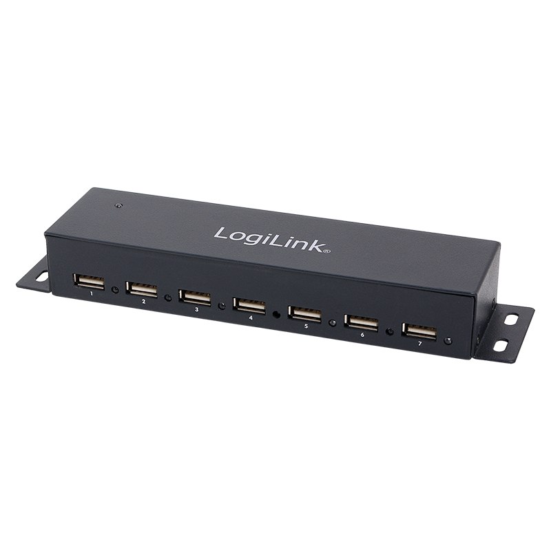 USB 2.0 HUB - 7 port inkl. Strømforsyning (3,5A) til montage
