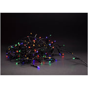 5 meter multicolor LED julelyskæde - 50 LED, IP44 udendørs, IR fjernbetjening, timer, batteridrevet.