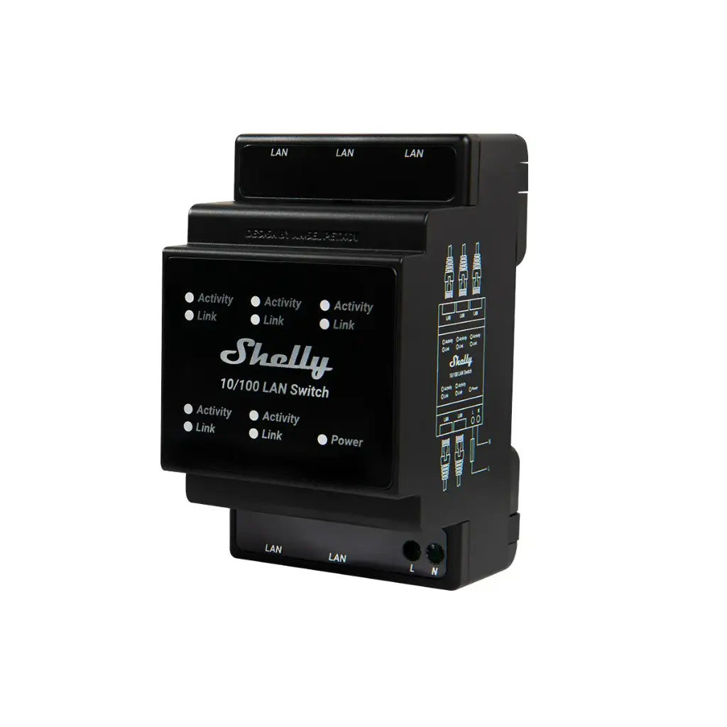 Shelly LAN Switch - DIN-skinne switch 5xRJ45 porte