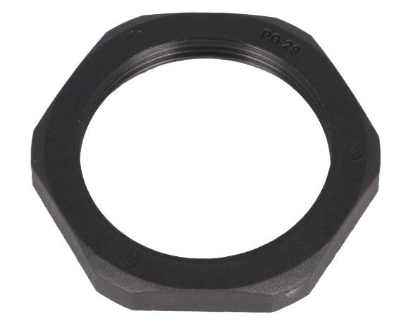 Møtrik til PG29 gennemføring, sort polyamid