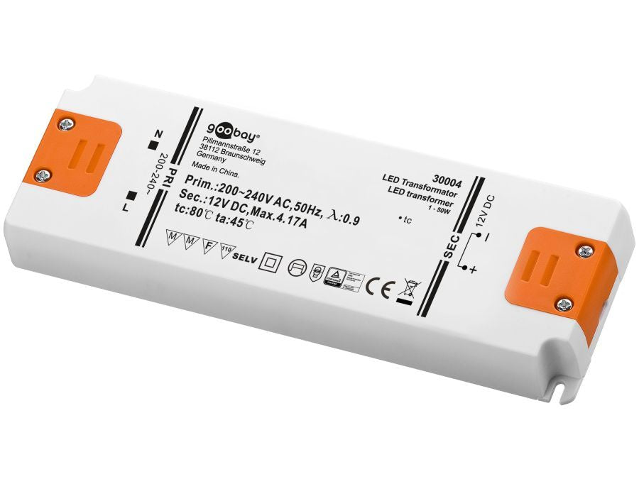 LED strømforsyning - 12Vdc / 50W - IP20, "slimline"