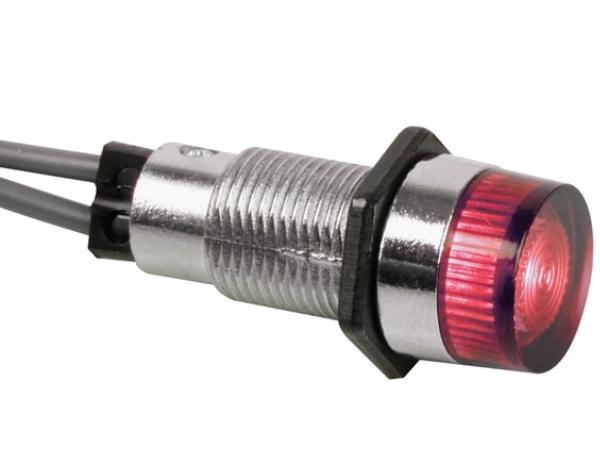 Panel kontrollampe - 12V, Ø13mm Rund, RØD