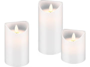 LED bloklys - flamme-effekt, timer, Hvid (3 stk.)
