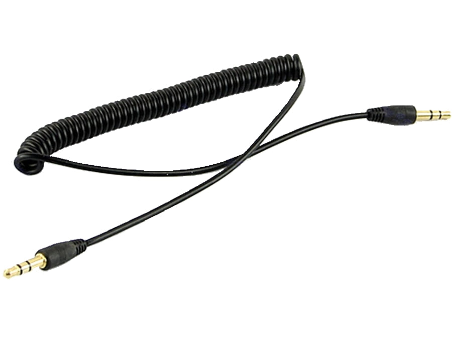 Audiokabel - 3,5mm stereo JACK han/han, spiral, Sort (1m)