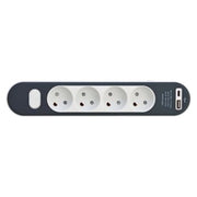 4-Stikdåse med jord og med USB A+C, 1,4m ledning