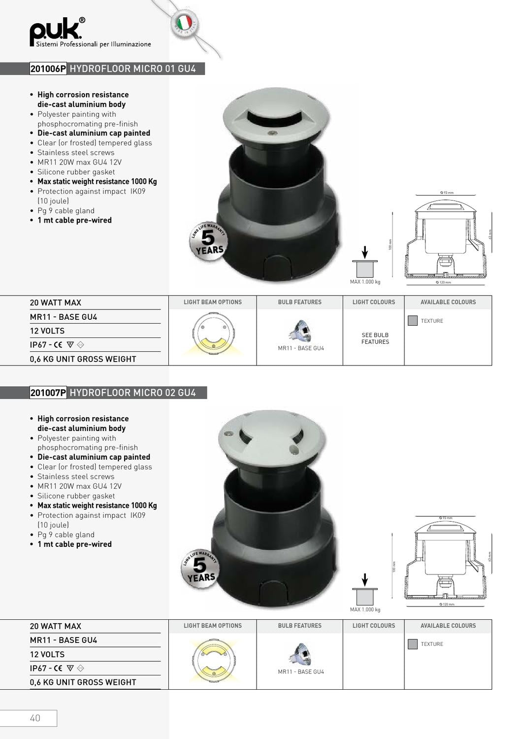 Hydrofloor micro 01 nedgravningsspots GU4 20W 12V