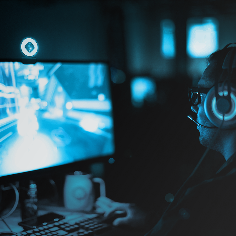 USB 2.0 Webcam m. ringlys - HD 1920x1080, Sort