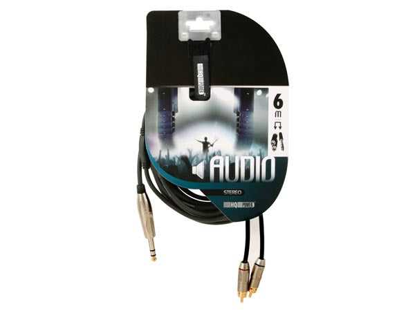HQ lydkabel - 2 x RCA han til 6,35mm stereo JACK han (6m)