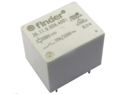 Miniature relæ - 9VDC / 10A, 1 x skifte (SPDT), 5-ben 2mm