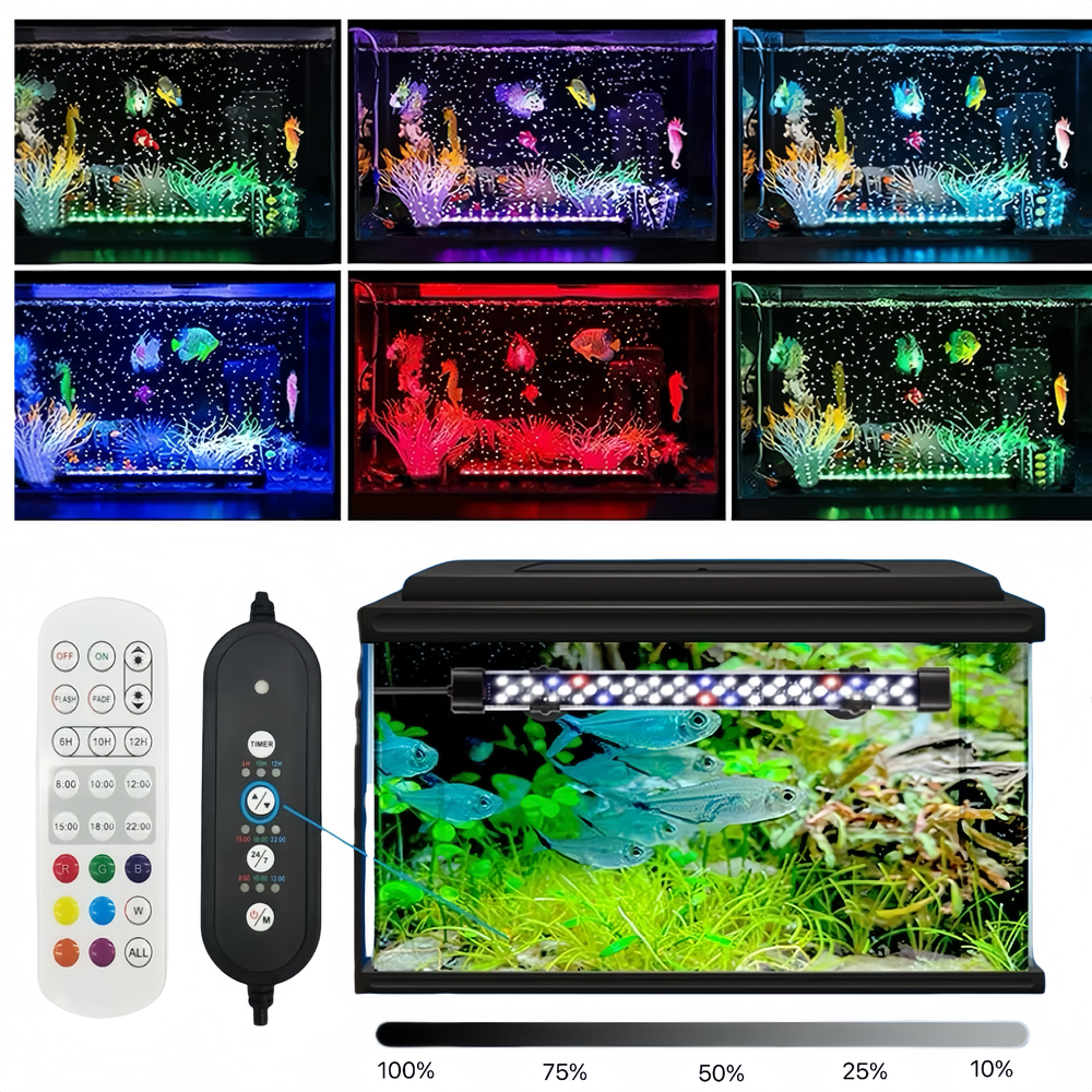 40 cm Akvarie Armatur - 12W, RGB+NW, Kan Bruges med Luftpumpe, IP68 Eksklusivt til Akvarier - Effektiv og Holdbar