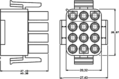 Universal MATE-N-LOK stikhus - 3x4pol han/hun (6,35mm)
