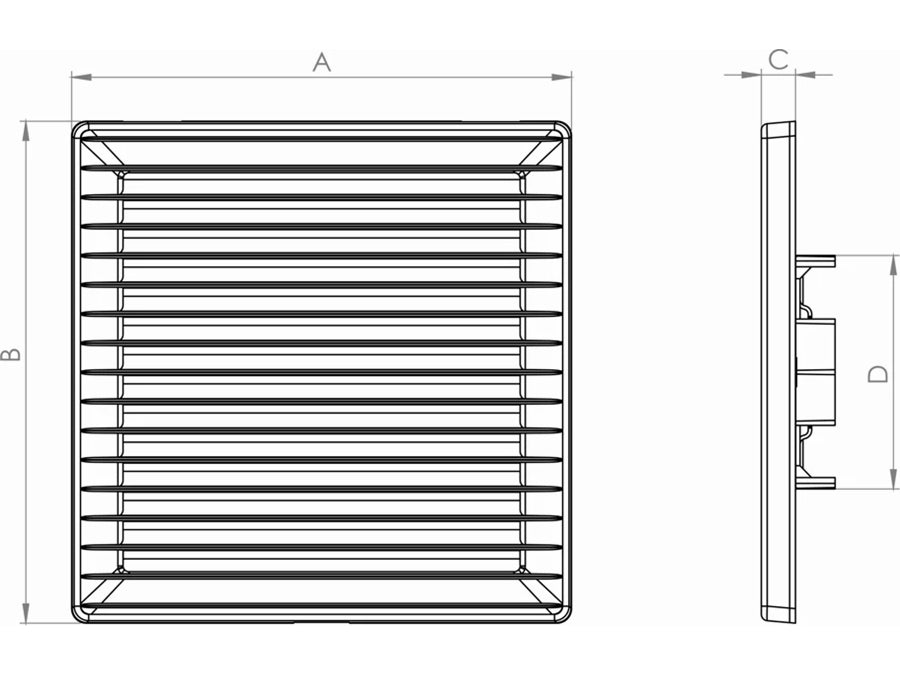 Ventilationsrist, justérbar kanalstørrelse, 172x172mm, Hvid