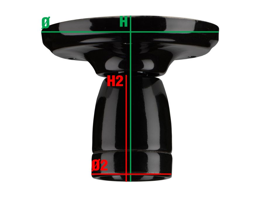 Loft/Væg fatning - E27, Porcelæn, Sort