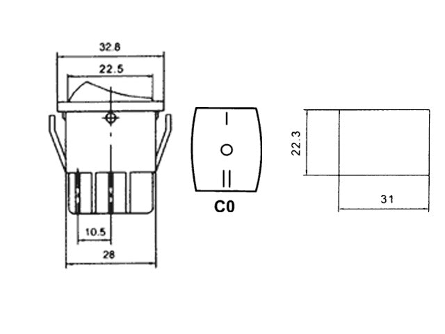 Vippekontakt - 2P ON-OFF-ON, 250V / 15A, Sort