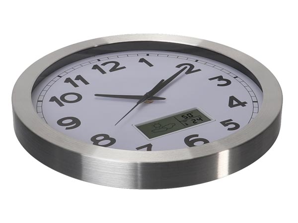 Analog vægur m. LCD display - Termo- og hygrometer, Ø35cm