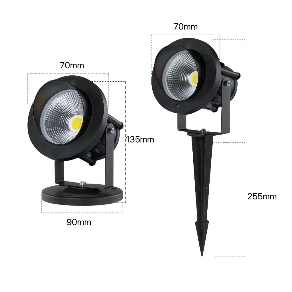 6W LED havelampe med spyd, sort finish, IP65-klassificeret, 12-24V, 450lm, erstatter 60W, RA82