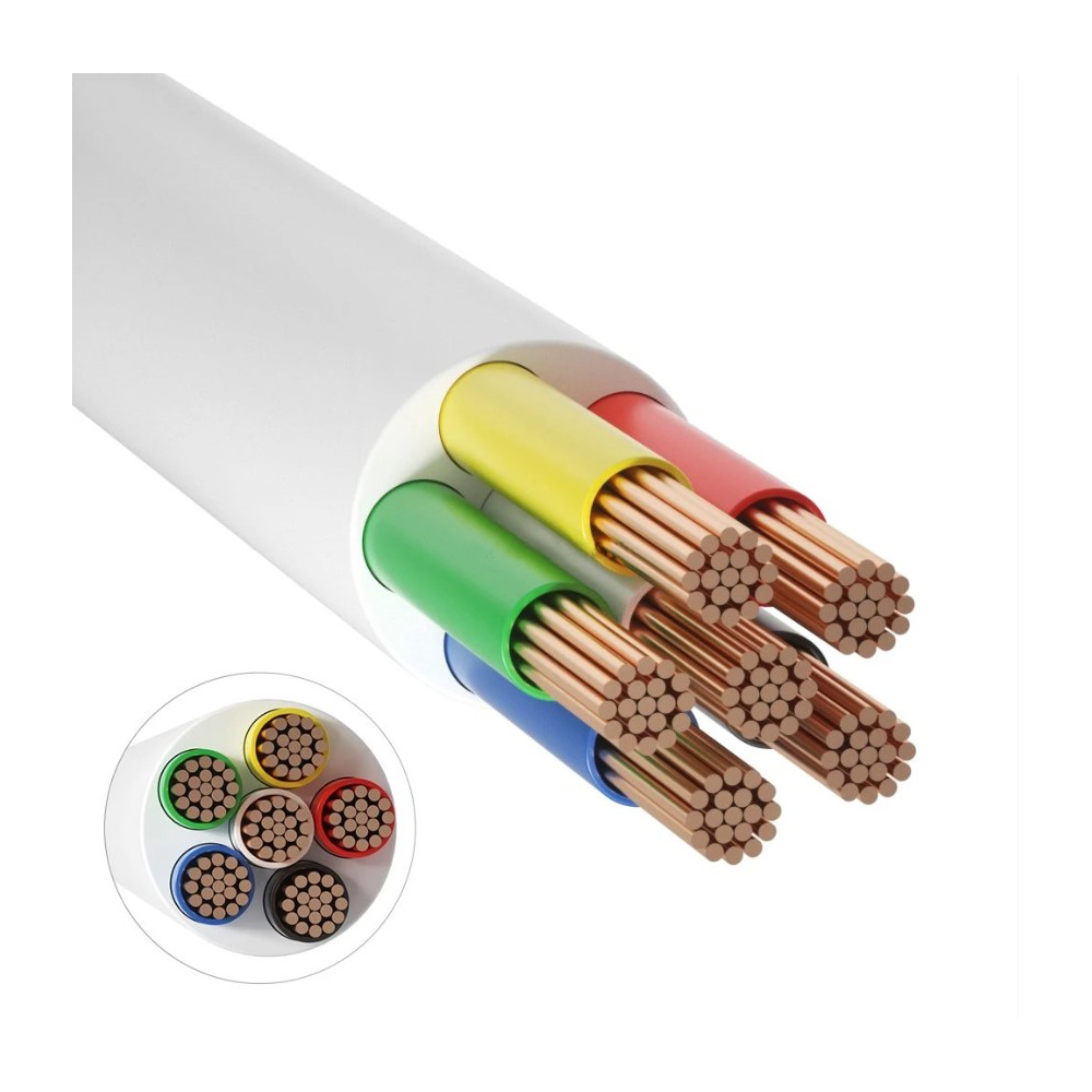12-24V RGB+CCT kabel, hvid rund, 6 x 0,5 mm², metervare - minimum 5 meter