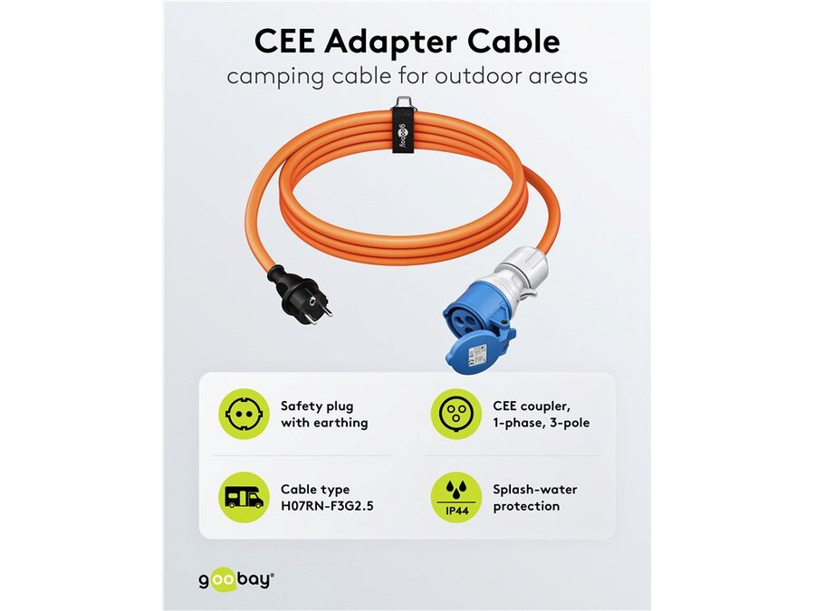 CEE adapterkabel - CEE7/7 han til 3P CEE hun (5m)