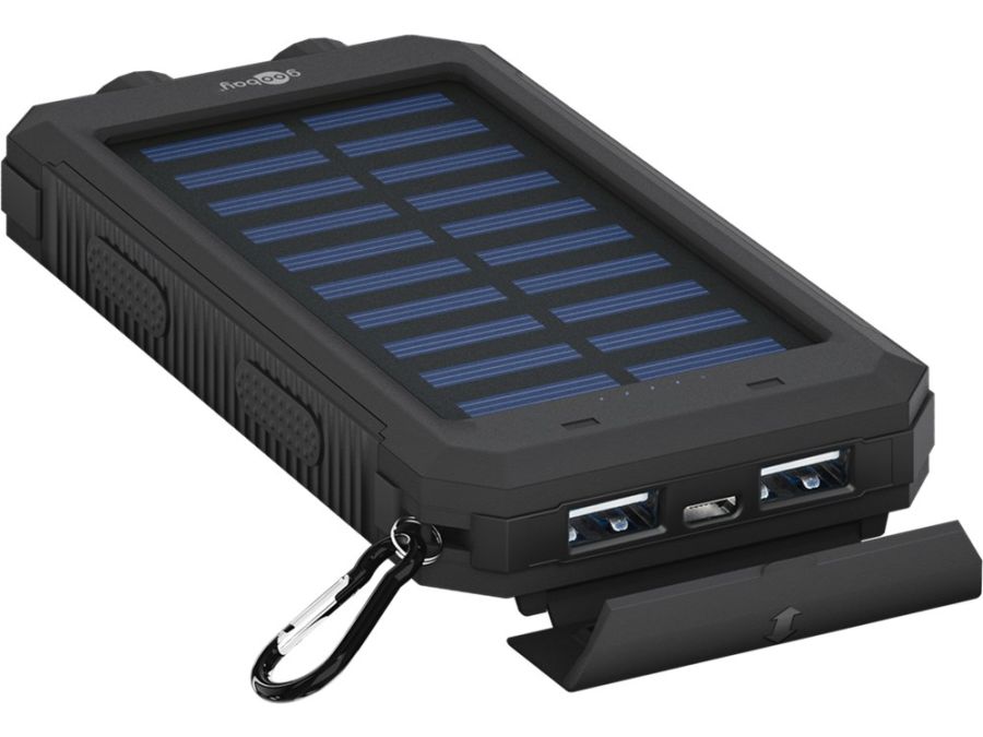Powerbank 8.0 med solcelle og lygte - 8.000mAh, Sort