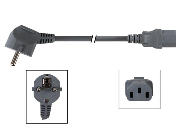 Strømkabel - CEE7/7 90° > C13 (3pol AC hun) Sort (2m)