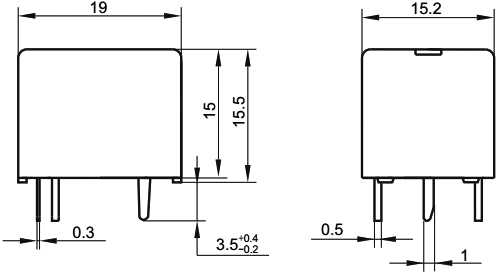 Miniature relæ - 24VDC 10A, 1 x slutte (SPST-NO), 5-ben 2mm