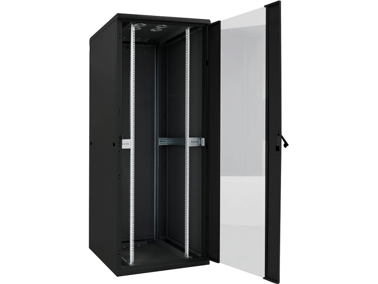 19" netværk rackskab - 22U, B800xD800mm m. glaslåge, Sort