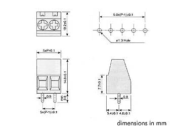 Print Skrueterminal - 2pol, 5mm benafstand, Blå
