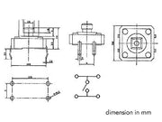 TACT mikrotrykkontakt - 12x12mm, H=7,3mm, 0,69N