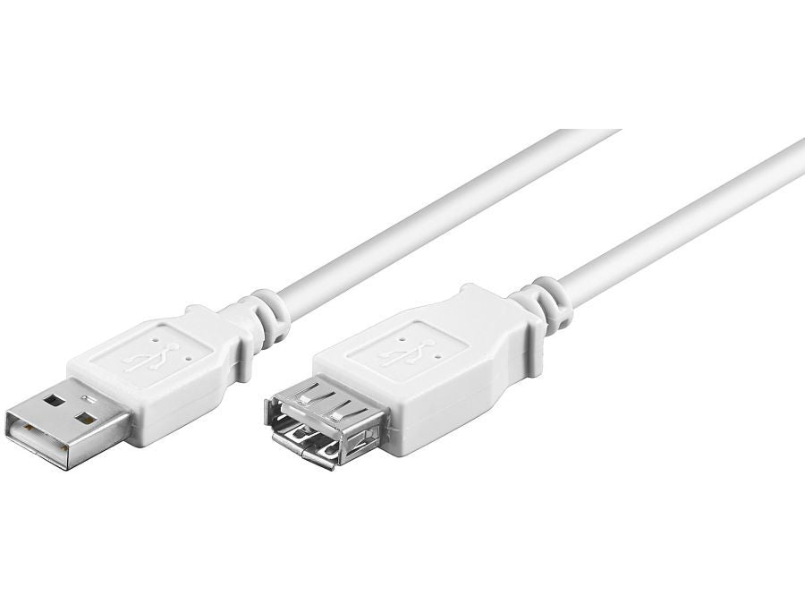USB 2.0 forlængerkabel - A han til A hun, Hvid (0,6m)