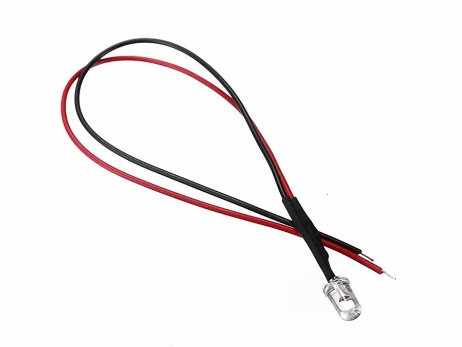 12V 5mm UHB LED m. ledning - Varm hvid (12000mcd)