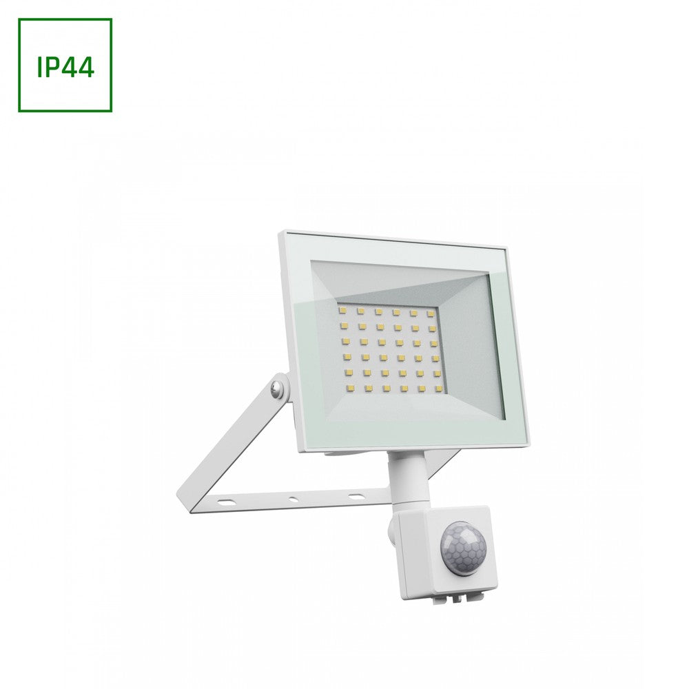 Projektør med PIR sensor - Noctis Lux 4, 30W, kold hvid, IP44, 230V, 2500lm, RA70, hvid, 141x185x53mm