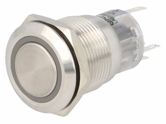 Vandalsikret stålkontakt, 1P ON-ON Ø19mm, Orange 12V lys