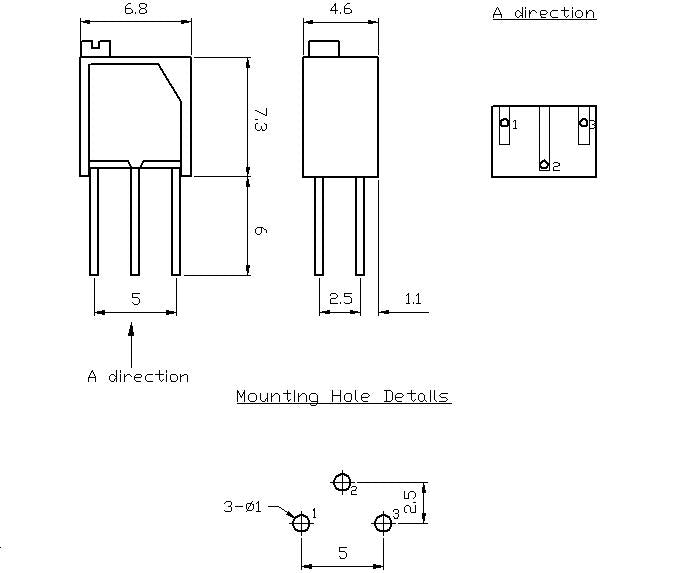Multiturn trimmepotmeter - 1kOhm lineær, 250mW, ±10%