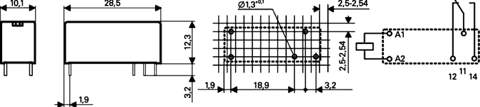 Miniature relæ - 12VDC 8A, 1 x skifte (SPDT), 5-ben 3,2mm