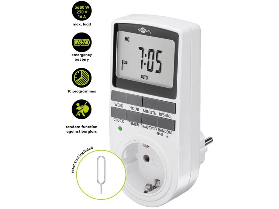 Digital Timer - Programmerbar, CEE7/4 udtag, Hvid