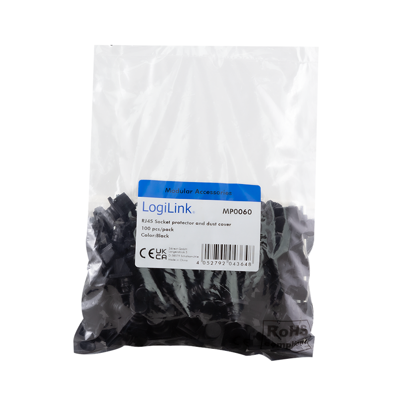 Støvdæksel til RJ45-port - Snap-in Sort (100 stk.)