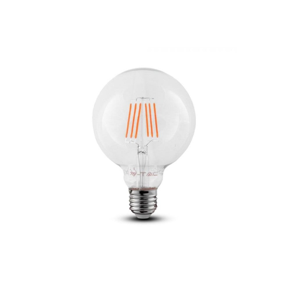 V-Tac 6W LED globepære - Samsung LED chip, Kultråd, Ø12,5 cm, E27 (Erstatter 60W, 806lm, RA80)