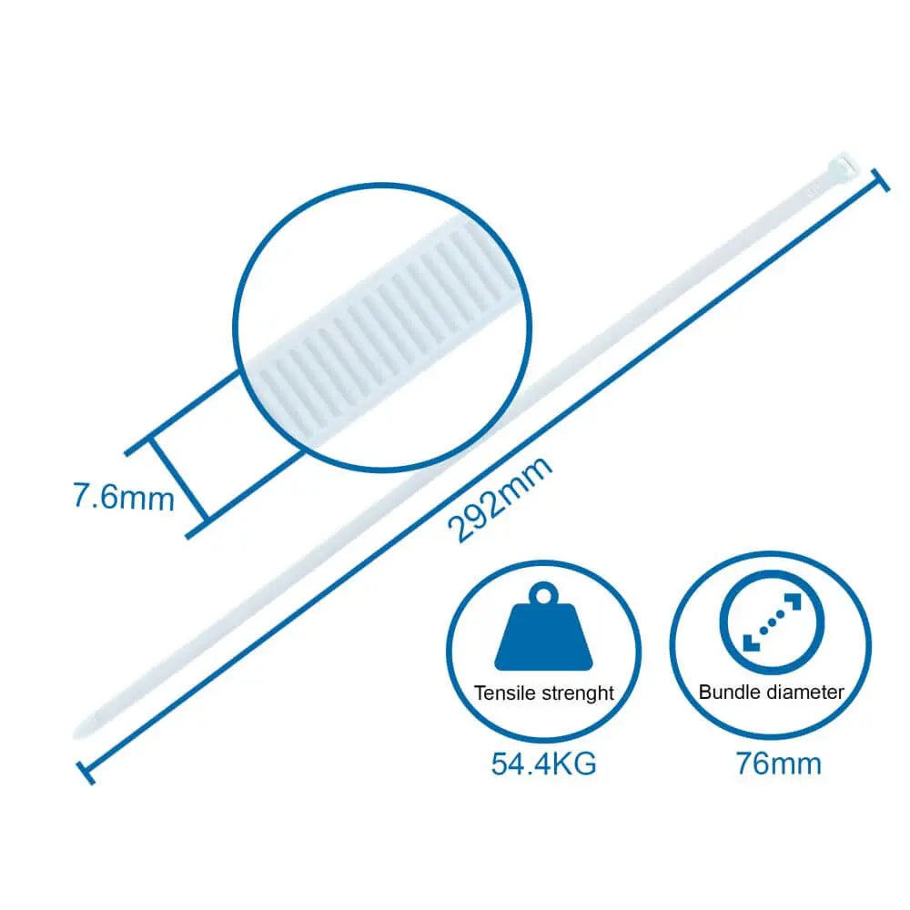 Strips / Kabelbinder 7,6x290mm. klar - 100 stk.