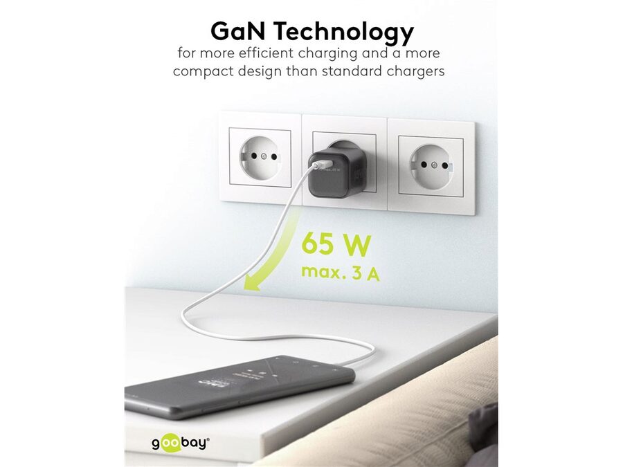USB-C PD netadapter - 1xUSB-C (65W/3,25A), Sort