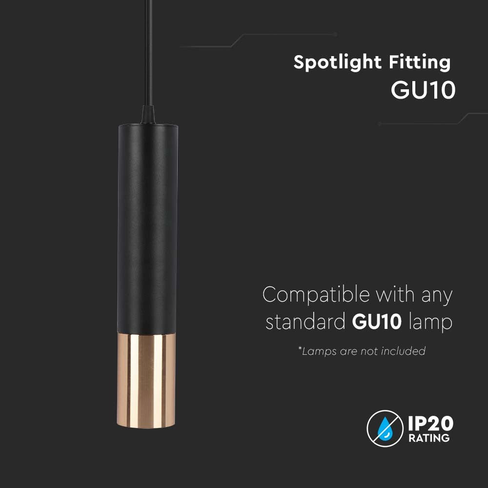 Sort+Guld Hængende Pendel Ø60x300mm - V-Tac Pro serie